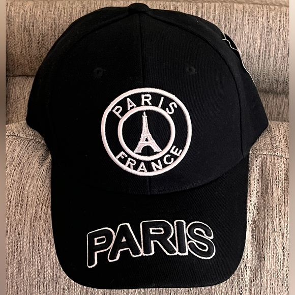 PARIS FRANCE EIFFLE TOWER BLACK WHITE EMBROIDERED BALL CAP PARIS OLYMPICS ADJUST - Picture 1 of 10